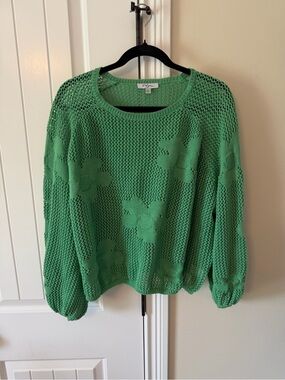 Polagram Green Open-Knit Floral Sweater